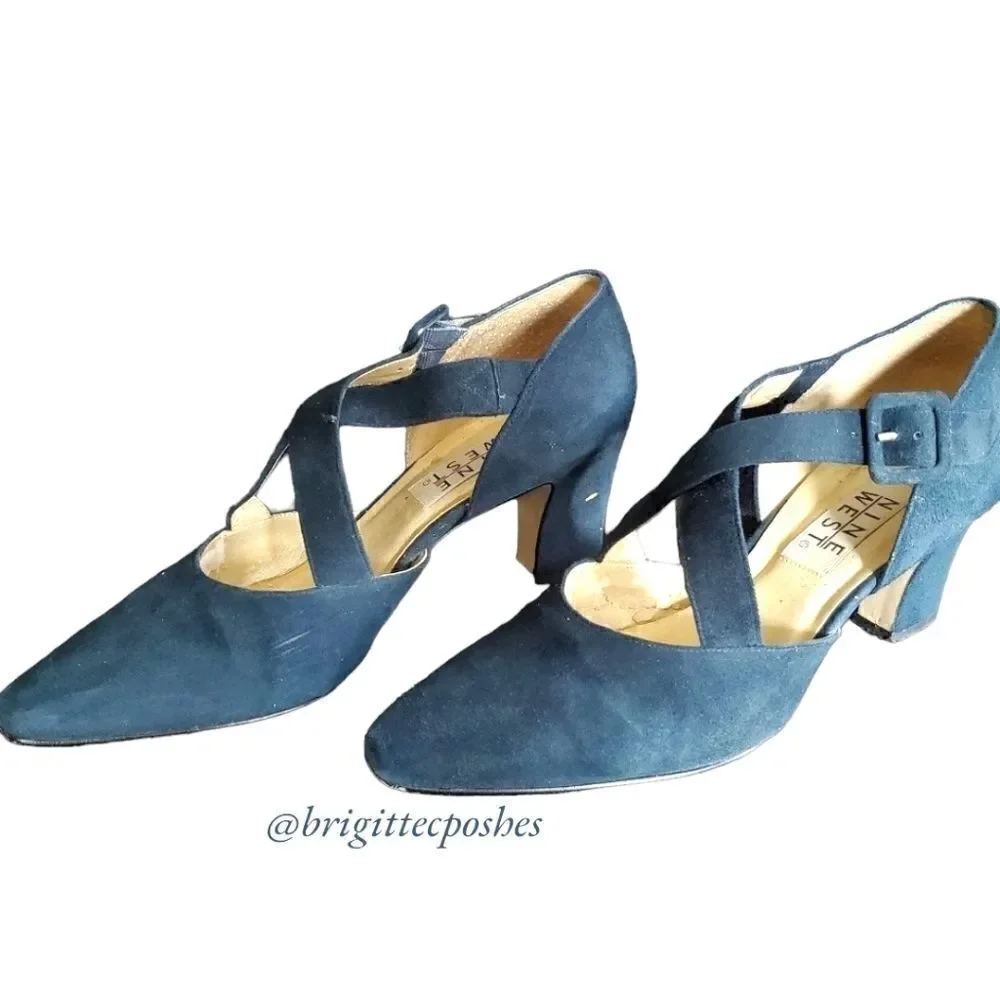 Nine West Blue Velvet Sandal Pumps Size 8½
